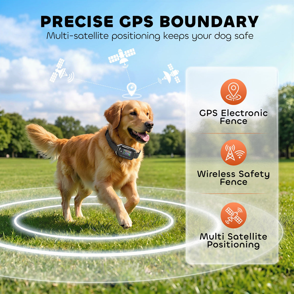 GPS Dog Training Collar IP67 Waterproof E Collar Remote Rechargeable Black