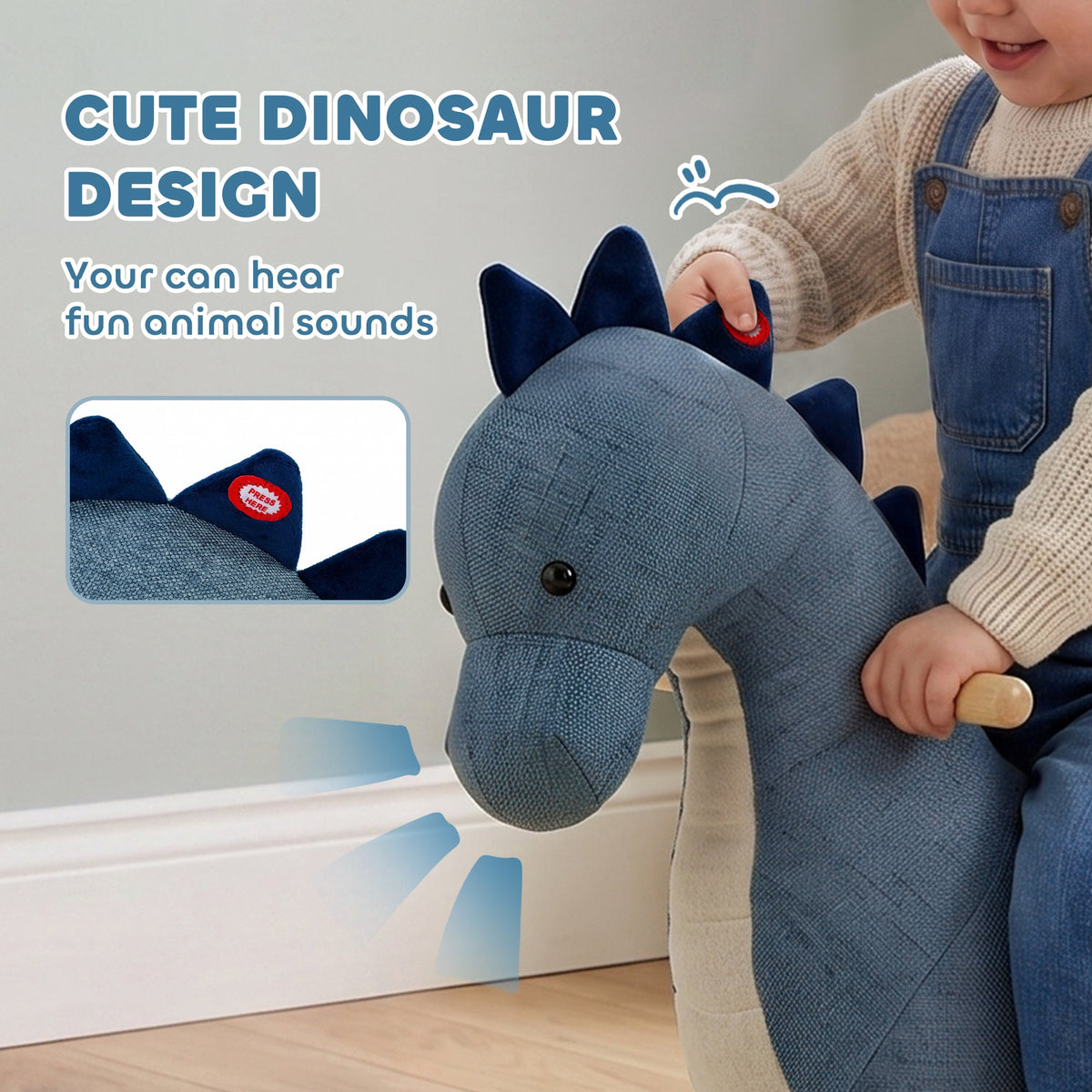 Baby Rocking Horse, Dinosaur Kids Ride on Horse with Realistic Sound, Interactive Toy for Toddlers 12-36 Months