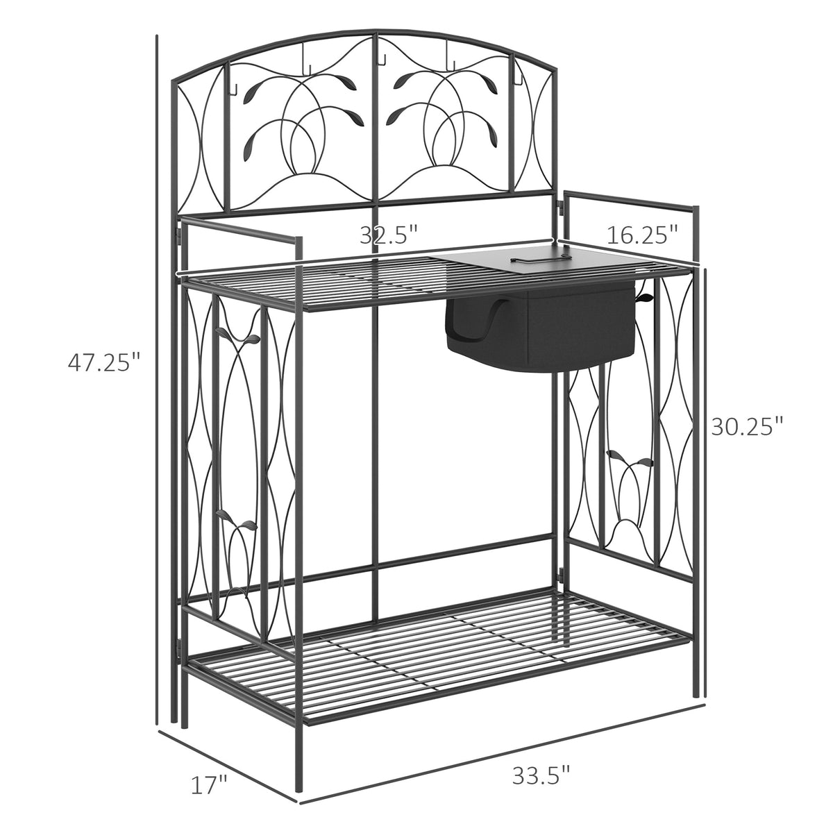 Folding Potting Bench Table, Metal Garden Workstation, Work Bench with Large Built-in Bag with Cover