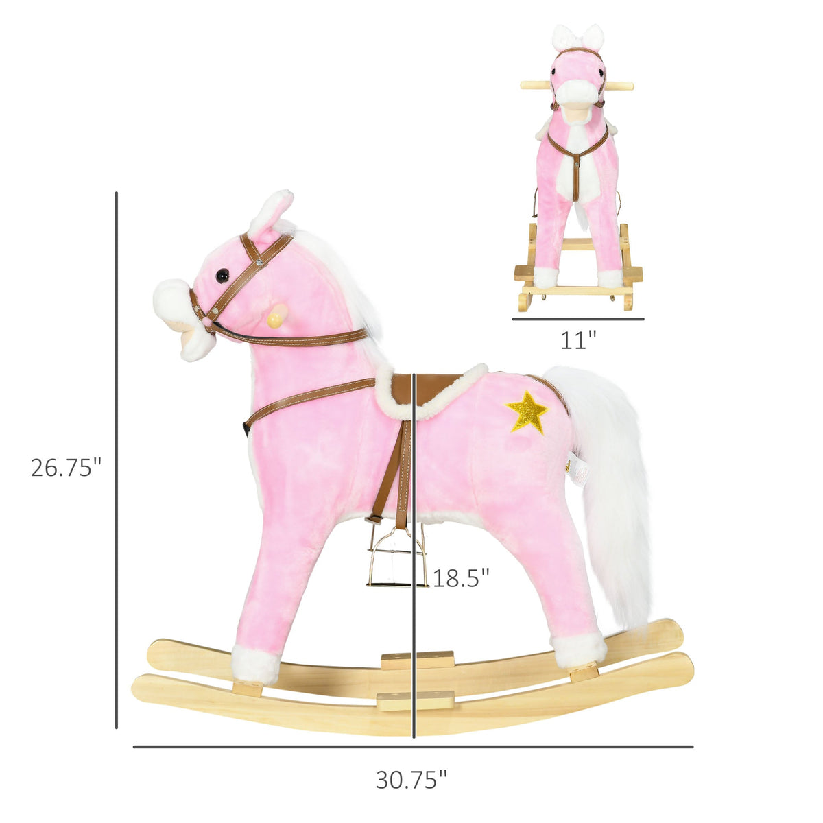 Rocking Horse Toddler Ride On Horse with Sound Saddle, Pink