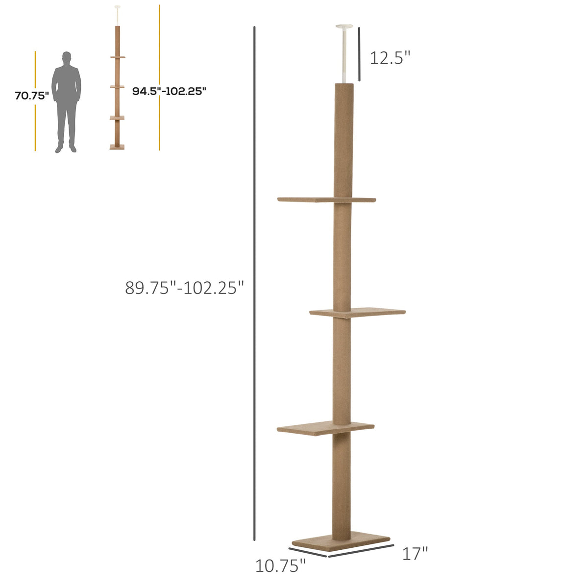 4-level Platform Cat Tree with Sisal-Covered Scratching Posts Natural Cat Tree Activity Center for kittens , Brown