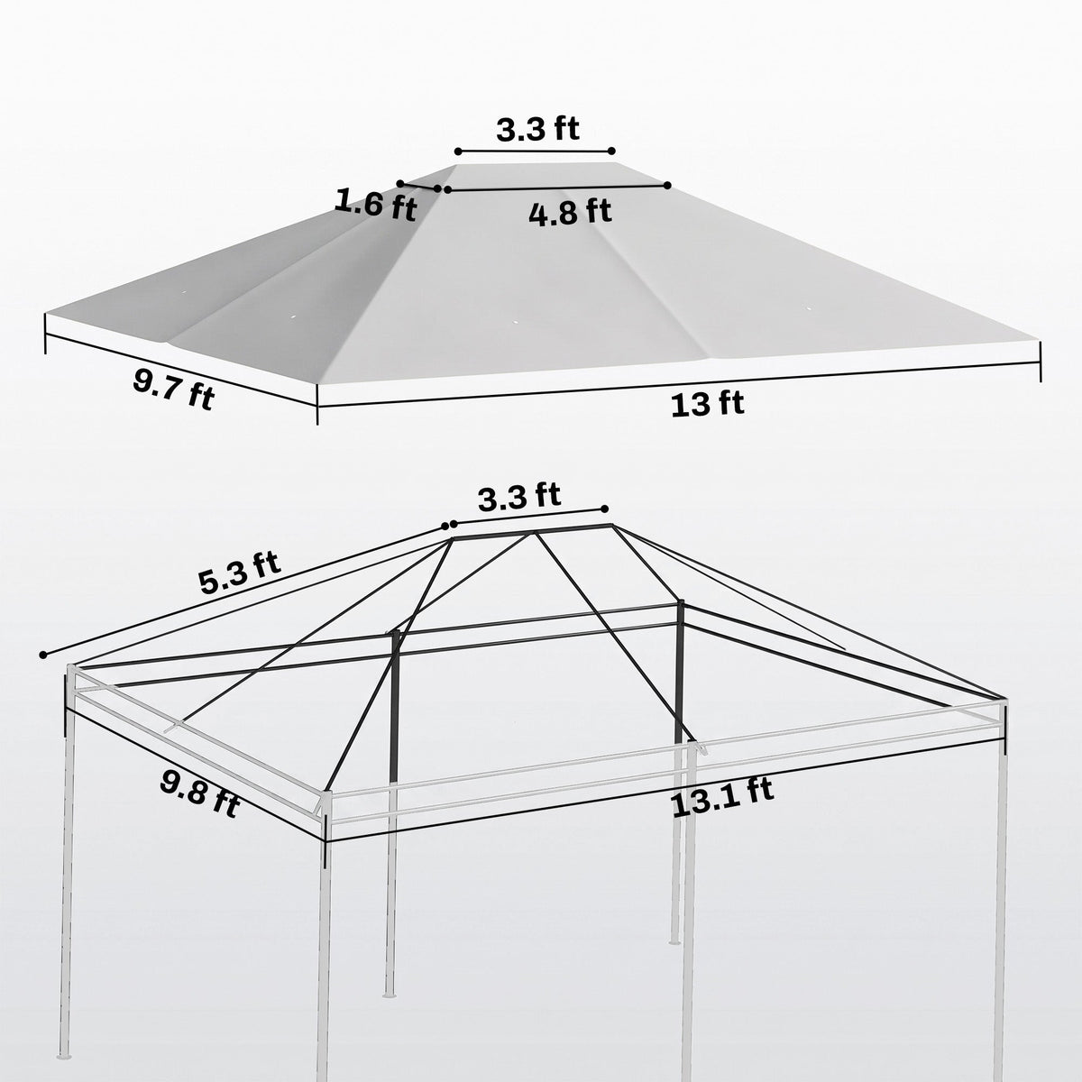 10' x 13' Gazebo Canopy Replacement Roof for 84C-116, Light Gray