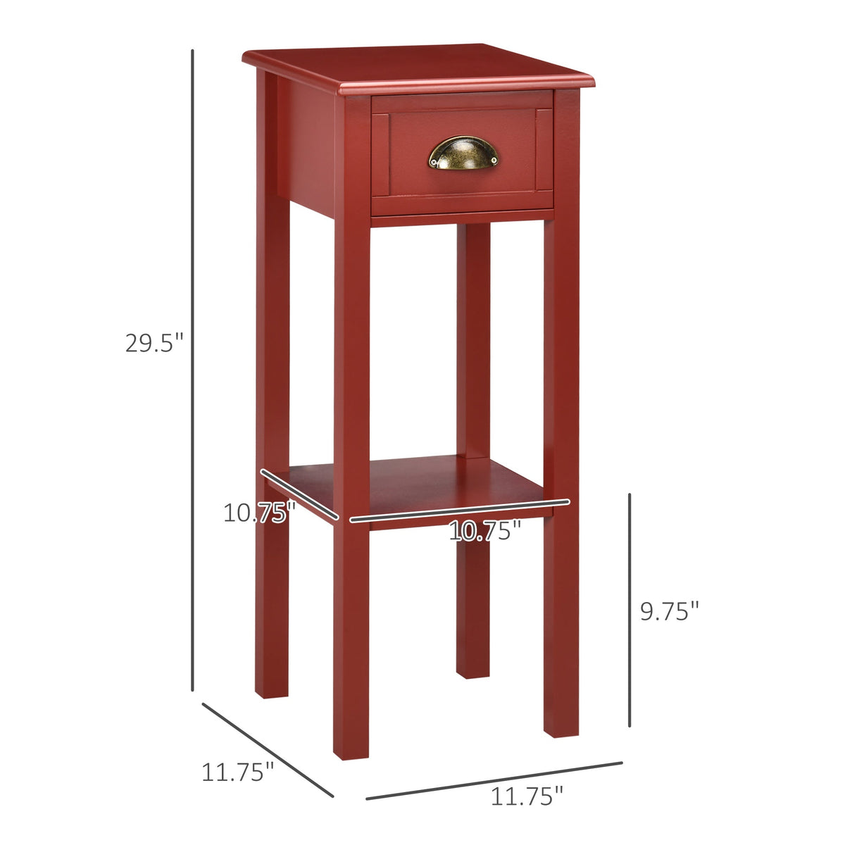 2-Tier Nightstand, Side Table with Drawer and Shelf for Living Room or Bedroom, Set of 2, Red