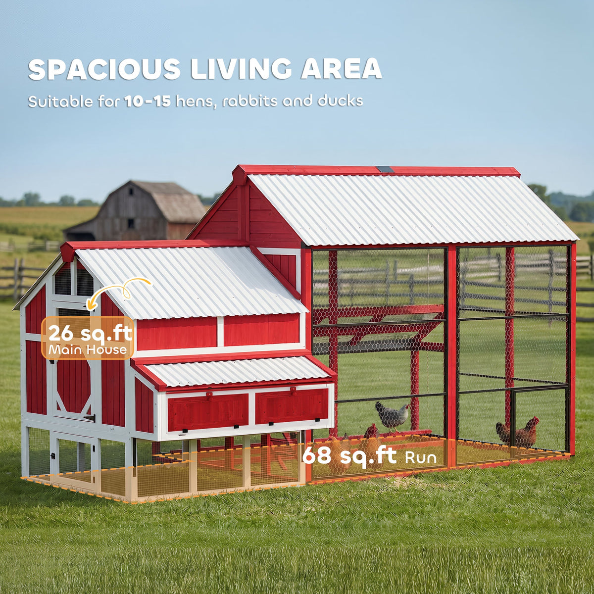 187.3" Large Chicken Coop, Walk-in Wooden Hen House, Outdoor Poultry Cage with Run, Weatherproof Roof, Nesting Box