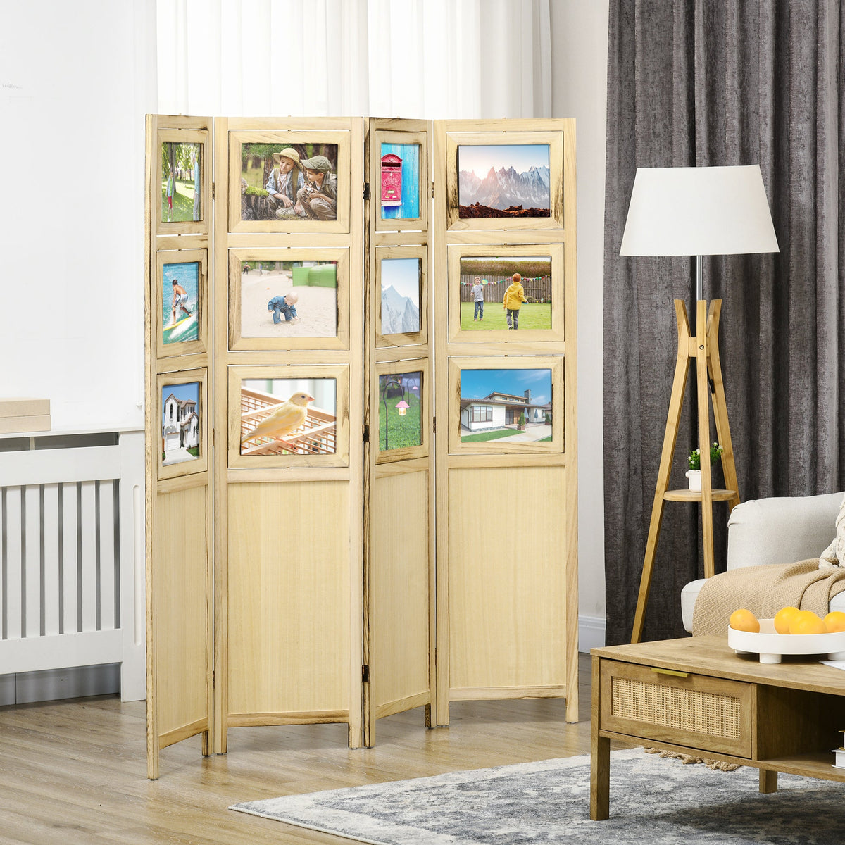 4 Panel Room Divider, Folding Privacy Screens, Natural