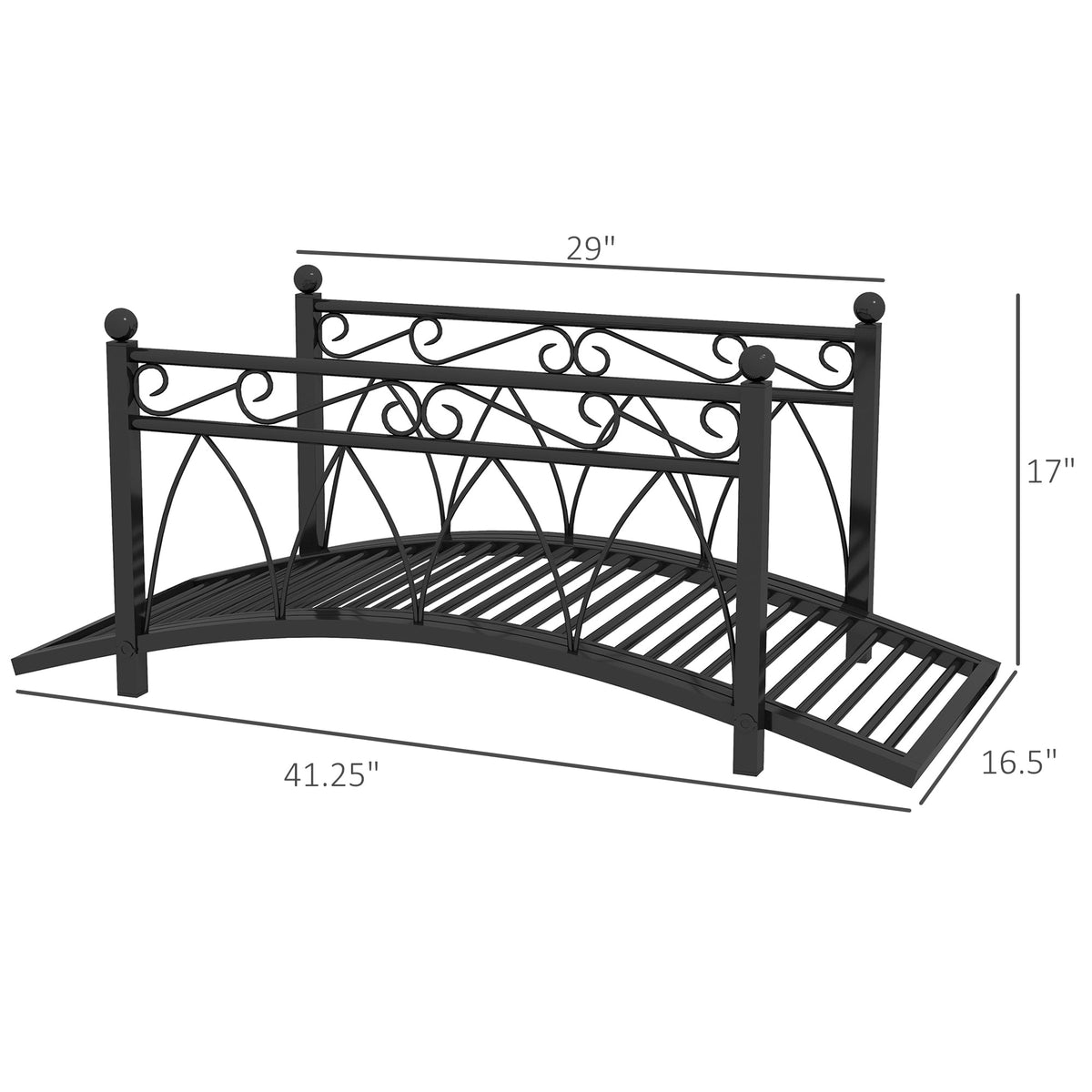 3.3' Metal Arch Zen Garden Pond Bridg with Safety Siderails for Stream, Fish Pond, Black