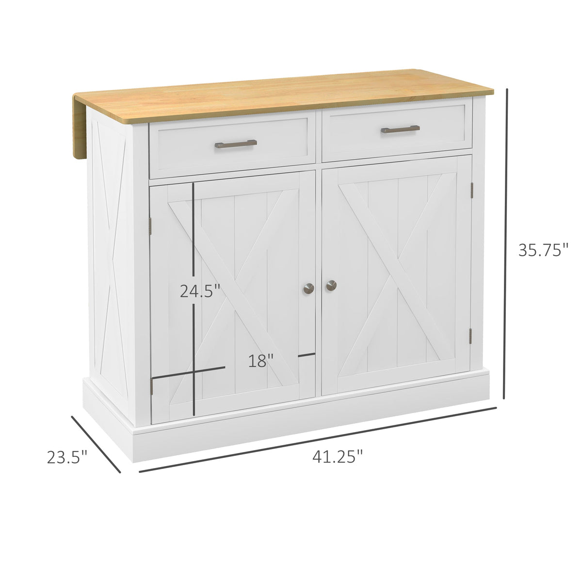 Rolling Kitchen Island with Drop Leaf Wood Breakfast Bar, Farmhouse Kitchen Cart with 2 Drawers, White