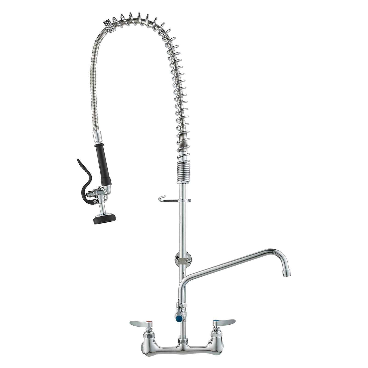 Wall-Mounted Brass Kitchen Faucet, 36" Tall, 8" Installation Width, Includes 12" Rotating Spout and Pull-Down Sprayer, Suitable for Single, Double, or Triple Sinks