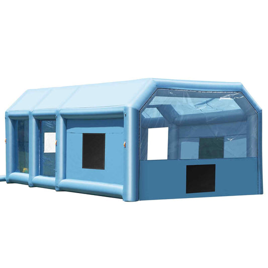 Portable Inflatable Painting Enclosure, Dimensions 32.8 x 21 x 14.8 ft, Equipped with 1100W+750W Robust Air Movers and Air Purification Setup, Suitable for Oversized Trucks, Vans, and Heavy Equipment