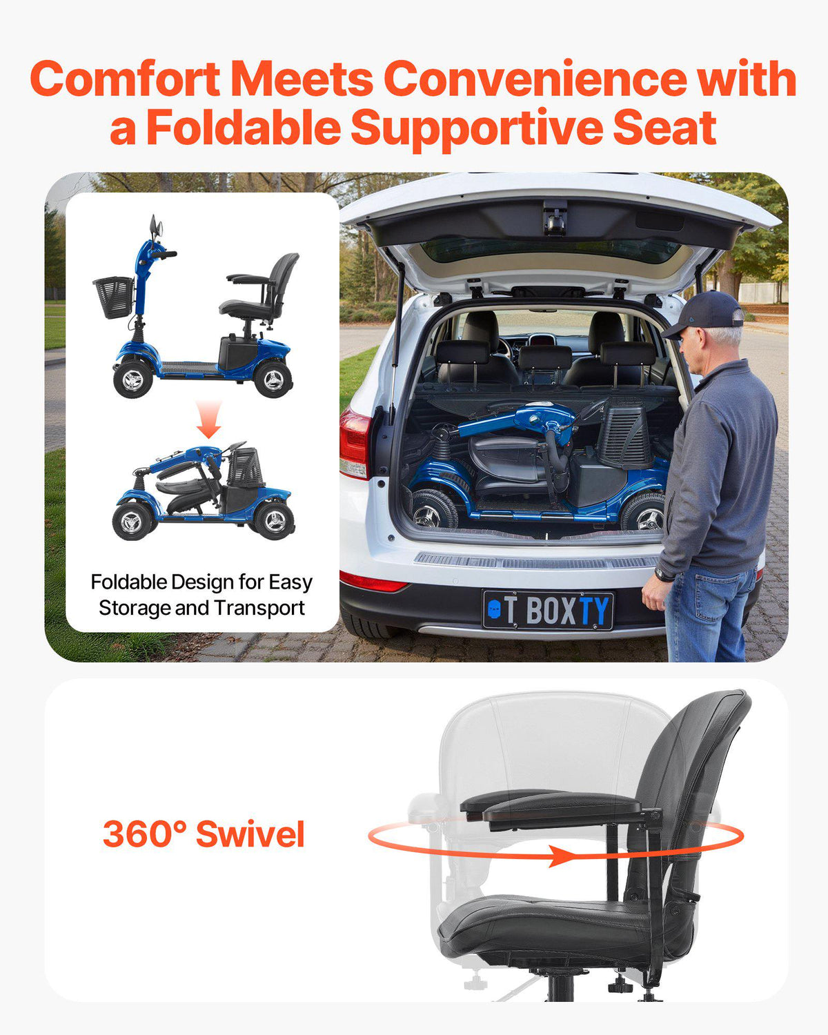Heavy-Duty 4 Wheel Mobility Scooter for Adults & Seniors - Folding Electric Powered Mobility Scooter & 12 Mile Long Range, Travel Scooter with 9° Climbing Capacity, 265lb Capacity