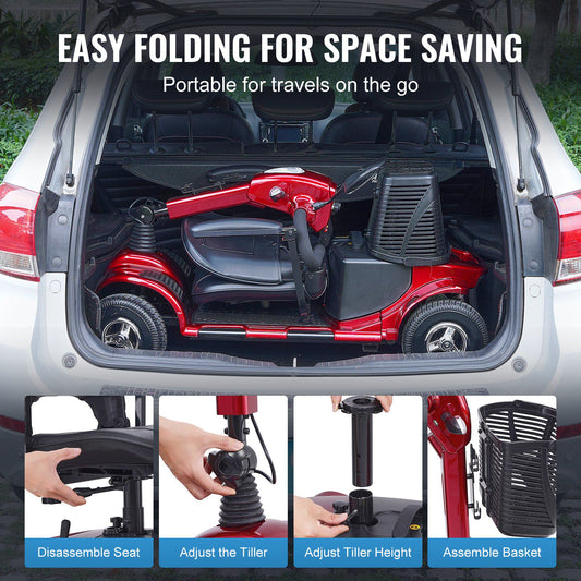 Heavy-Duty 4 Wheel Mobility Scooter for Adults & Seniors - Folding Electric Powered Mobility Scooter & 12 Mile Long Range, All Terrain Travel Scooter with 9° Climbing Capacity, 265lb Capacity