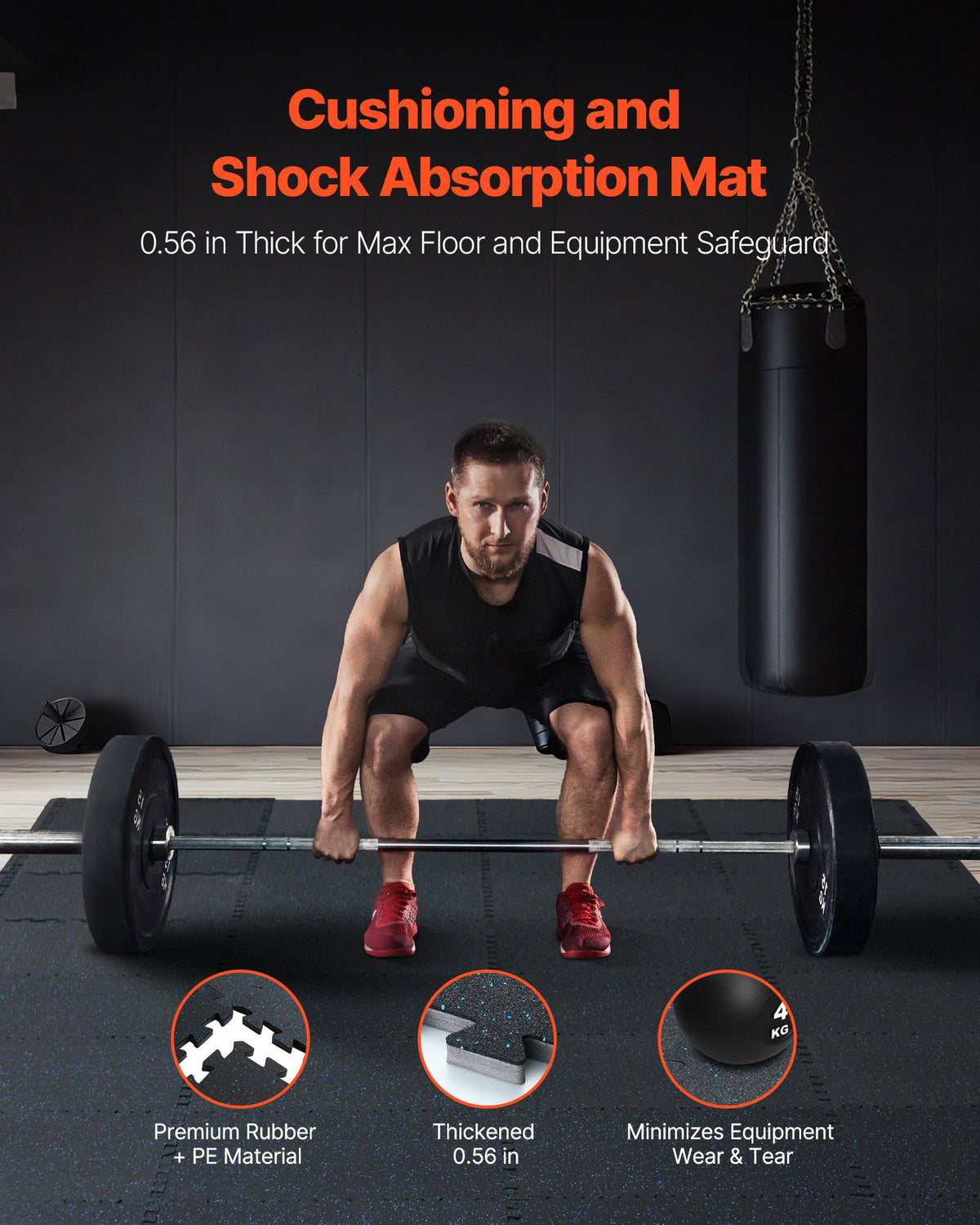 0.56 Inch Thick Gym Floor Mats, 6 Tiles Rubber Top with EVA Foam, 25" x 25" Gym Flooring Workout Mats with 25 sq.ft Coverage, Interlocking Puzzle Gym Mats for Gym, Home, Garage, Black & Blue