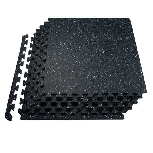0.56 Inch Thick Gym Floor Mats, 6 Tiles Rubber Top with EVA Foam, 25" x 25" Gym Flooring Workout Mats with 25 sq.ft Coverage, Interlocking Puzzle Gym Mats for Gym, Home, Garage, Black & White