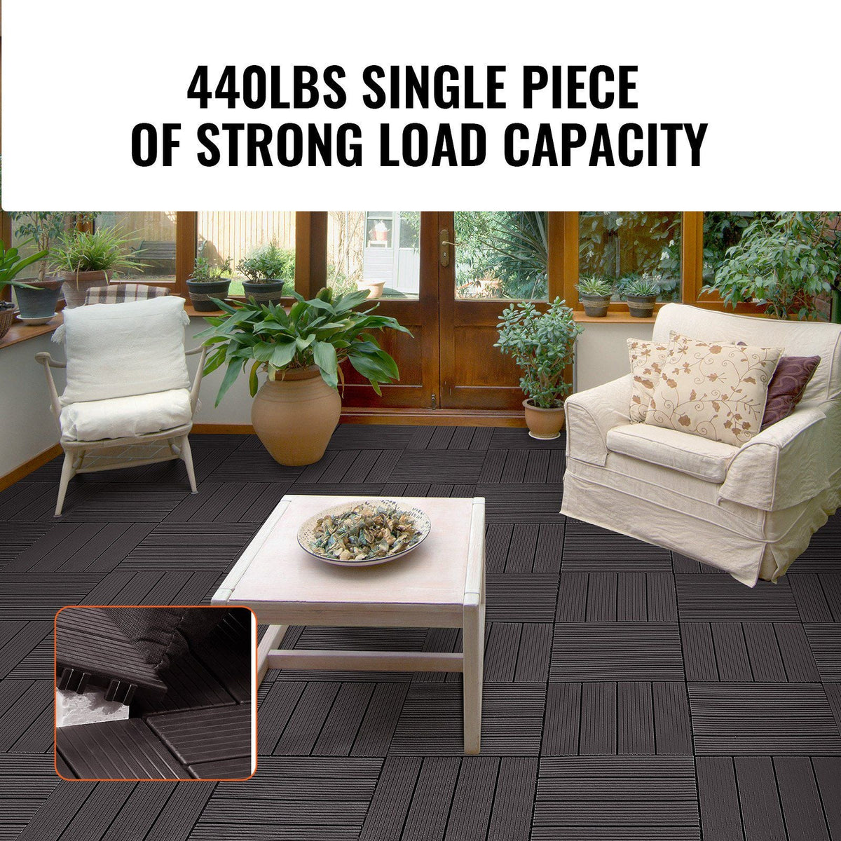 Interlocking Deck Tiles, 10 Pack,12"x12" 10 sq. ft Plastic Waterproof Outdoor Flooring All Weather Use, Patio Floor Decking Covering Tiles for Porch Poolside Balcony Backyard, Dark Brown