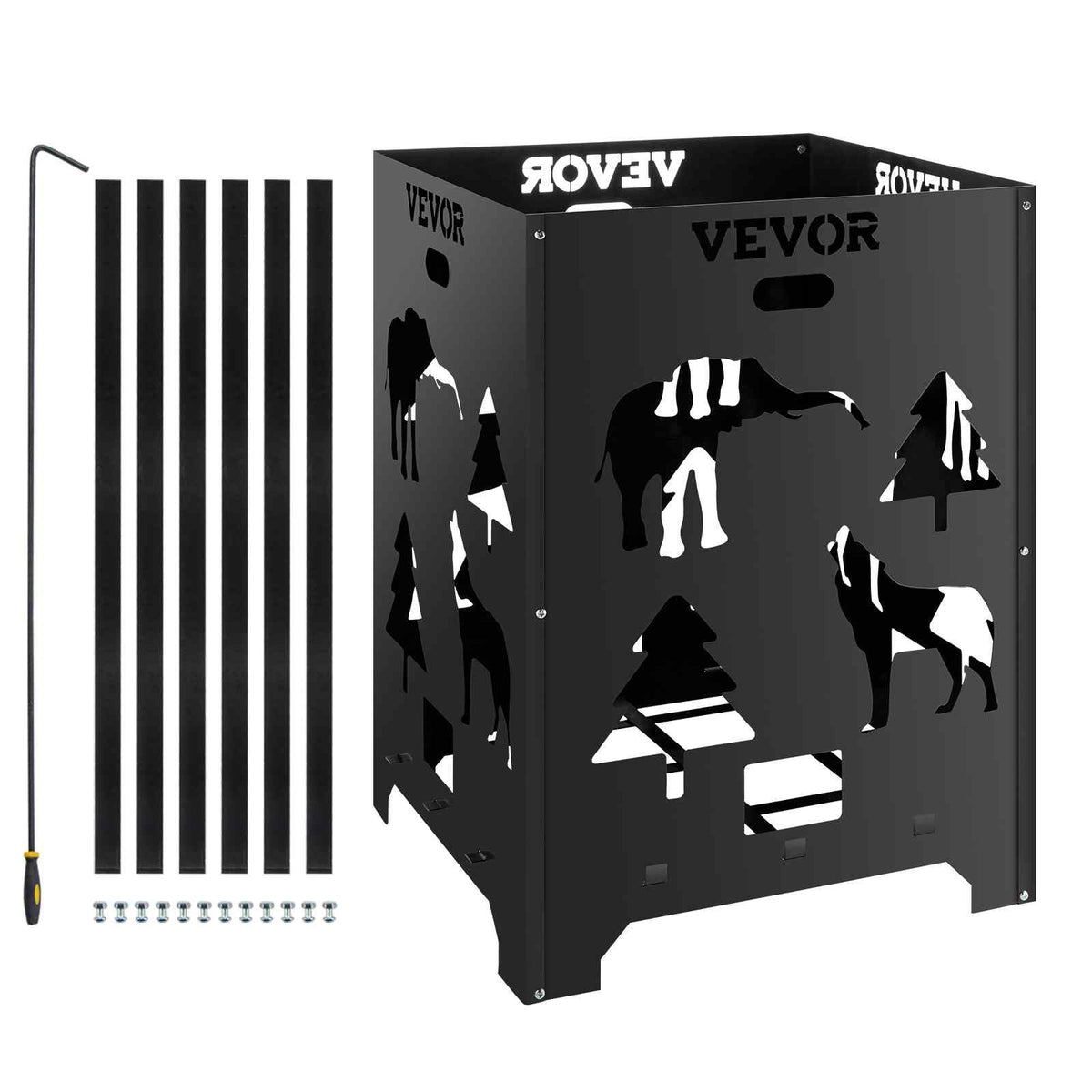 Burn Barrel, 21x21x27 inch Burn Cage, Carbon Steel Cage Incinerator, Incinerator Barrel with Lid and Handle for Outdoors