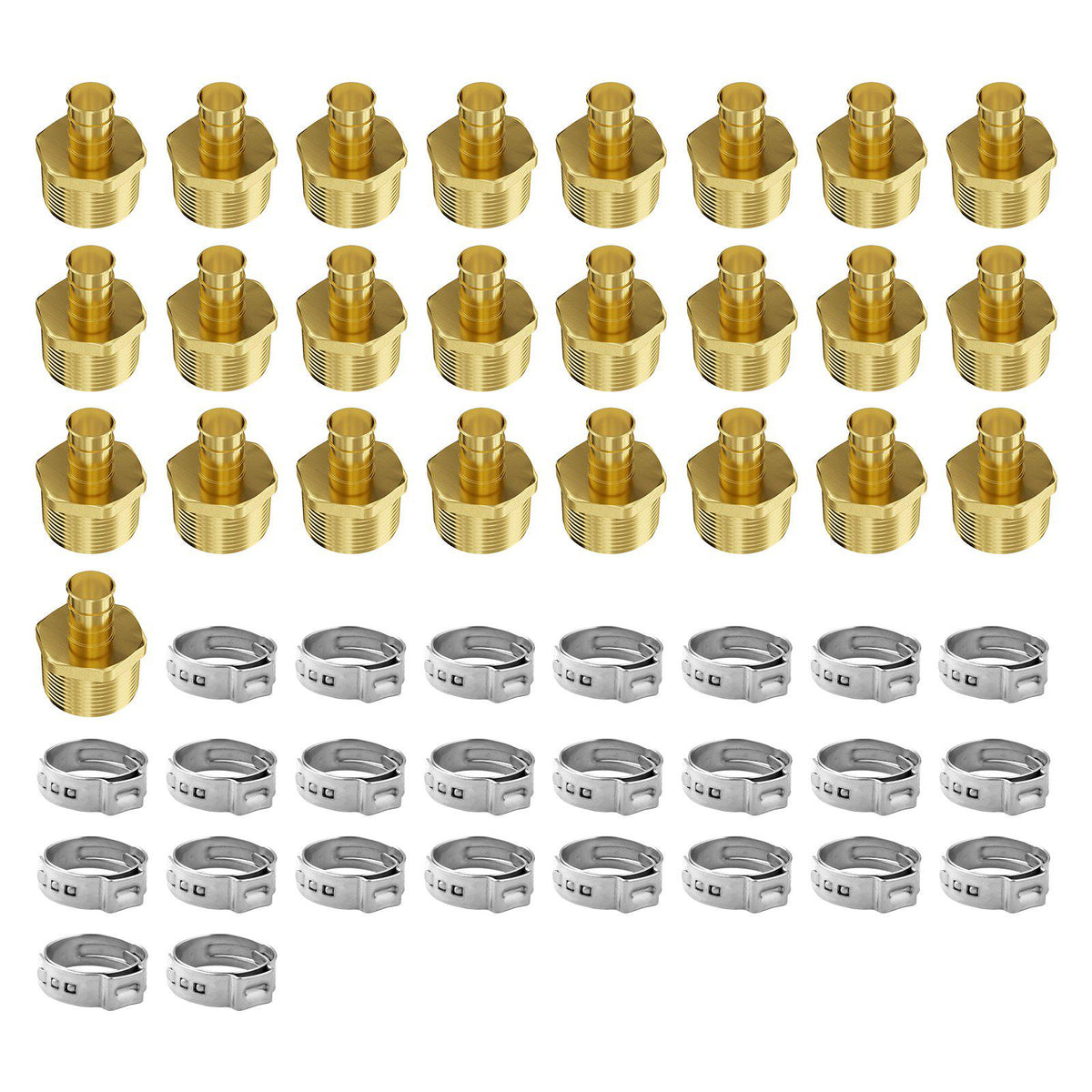 Pipe Fittings, 1/2" 25PCS Brass Pipe Fittings, Clamp-style 1/2 NPT External Thread Pipe Connector Brass Air Fittings, Plumbing Fittings NPT Adapter for Heating/Shower Systems, Water Pipes