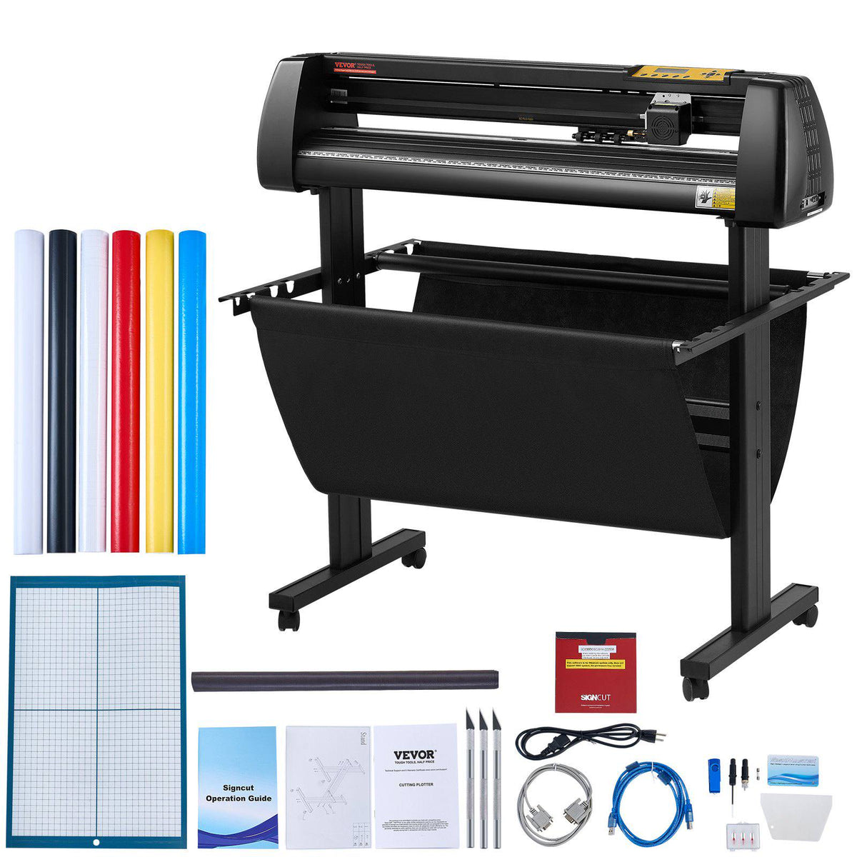 Vinyl Cutter, 34Inch Bundle, Vinyl Cutter Machine, Manual Vinyl Printer, LCD Display Plotter Cutter Sign Cutting with Signmaster Software for Design and Cut, with Supplies, Tools