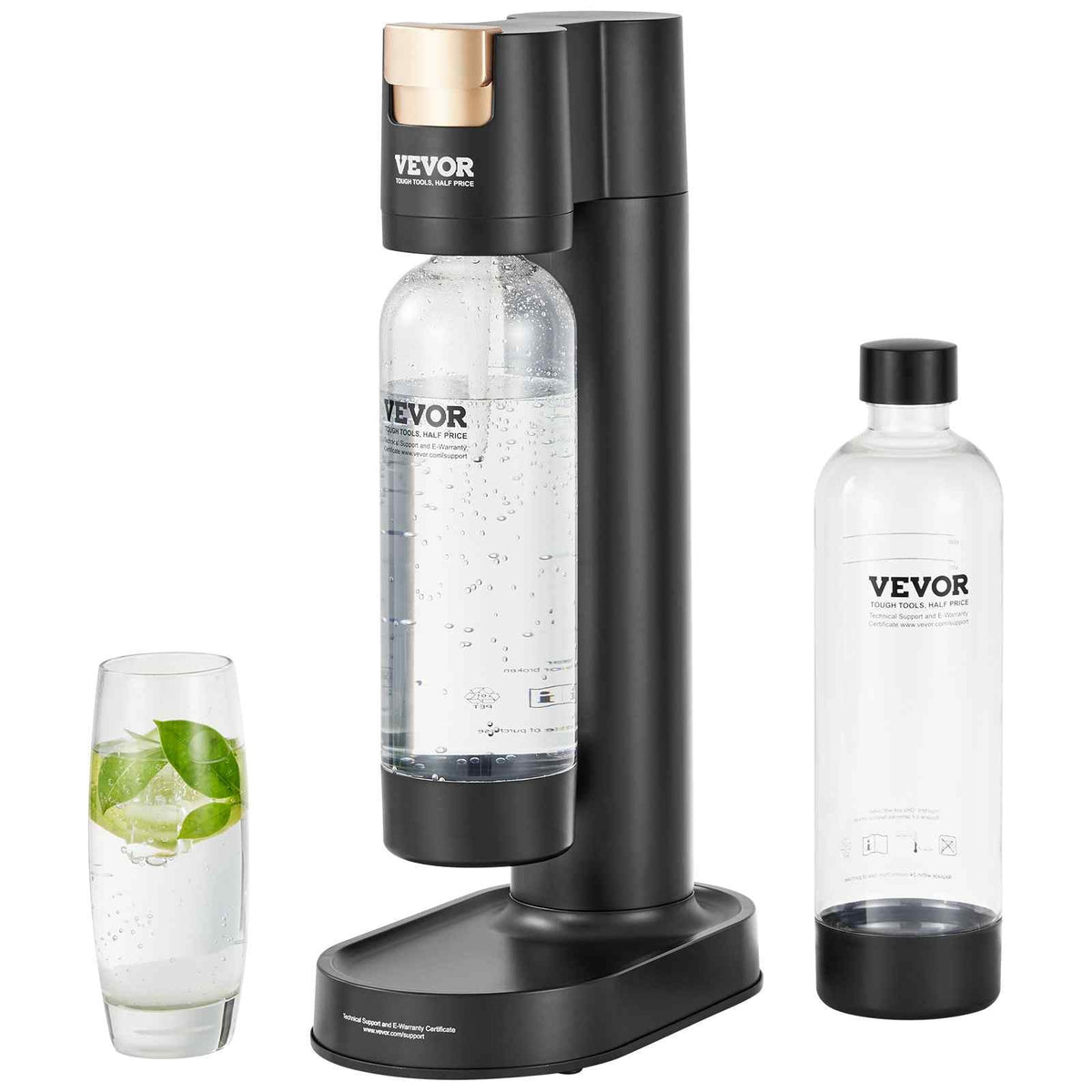 Sparkling Water Maker, Soda Maker Machine for Home Carbonating, Seltzer Water Starter Kit with 2 BPA-free 1L PET Bottles, Compatible with Mainstream Screw-in 60L CO2 Cylinder(NOT Included) Black