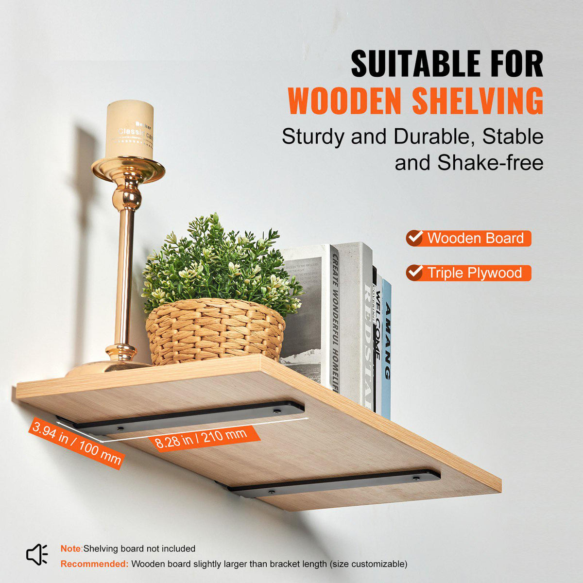Shelf Bracket, 8”L x 4”W x 1.6”H 6 Pcs, Heavy Duty Floating Shelf Brackets, Brackets for Shelves, 5mm Thick Matte Black L Shelf Bracket,Steel Shelving Brackets with 160 lbs Load Capacity