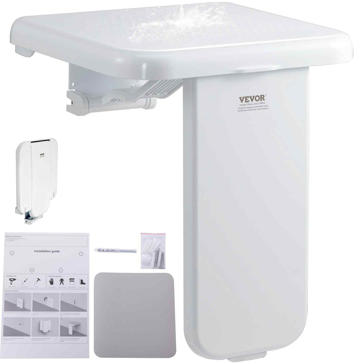 Folding ABS Shower Seat, 15.7'' x 16.7'' Unfolded, Wall Mounted Fold Up Shower Bench with 440 lbs Load Capacity, Space Saving Fold Down Shower Chair for Seniors Pregnant Women Children Adults