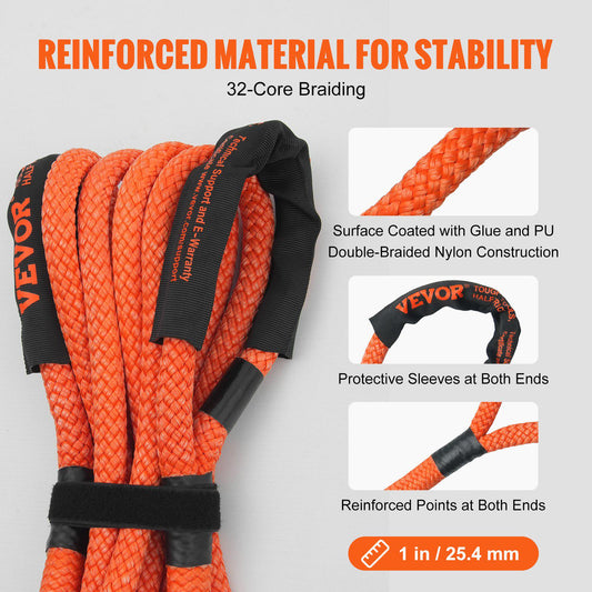 1" x 20' Kinetic Recovery Tow Rope 38,000 lbs, Heavy-Duty Off Road Snatch Strap, Extreme Duty 30% Elasticity Energy Snatch Strap for Jeep Car Truck ATV UTV SUV Tractor