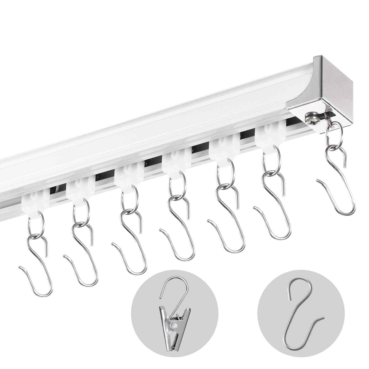Ceiling Curtain Track Set, 17.7 FT/5.4 Meter, Sliding Ceiling Track System for Curtains, Room Divider Curtain Track Ceiling/Wall Mounted for Living Room Bedroom with Hooks and Hardware, White