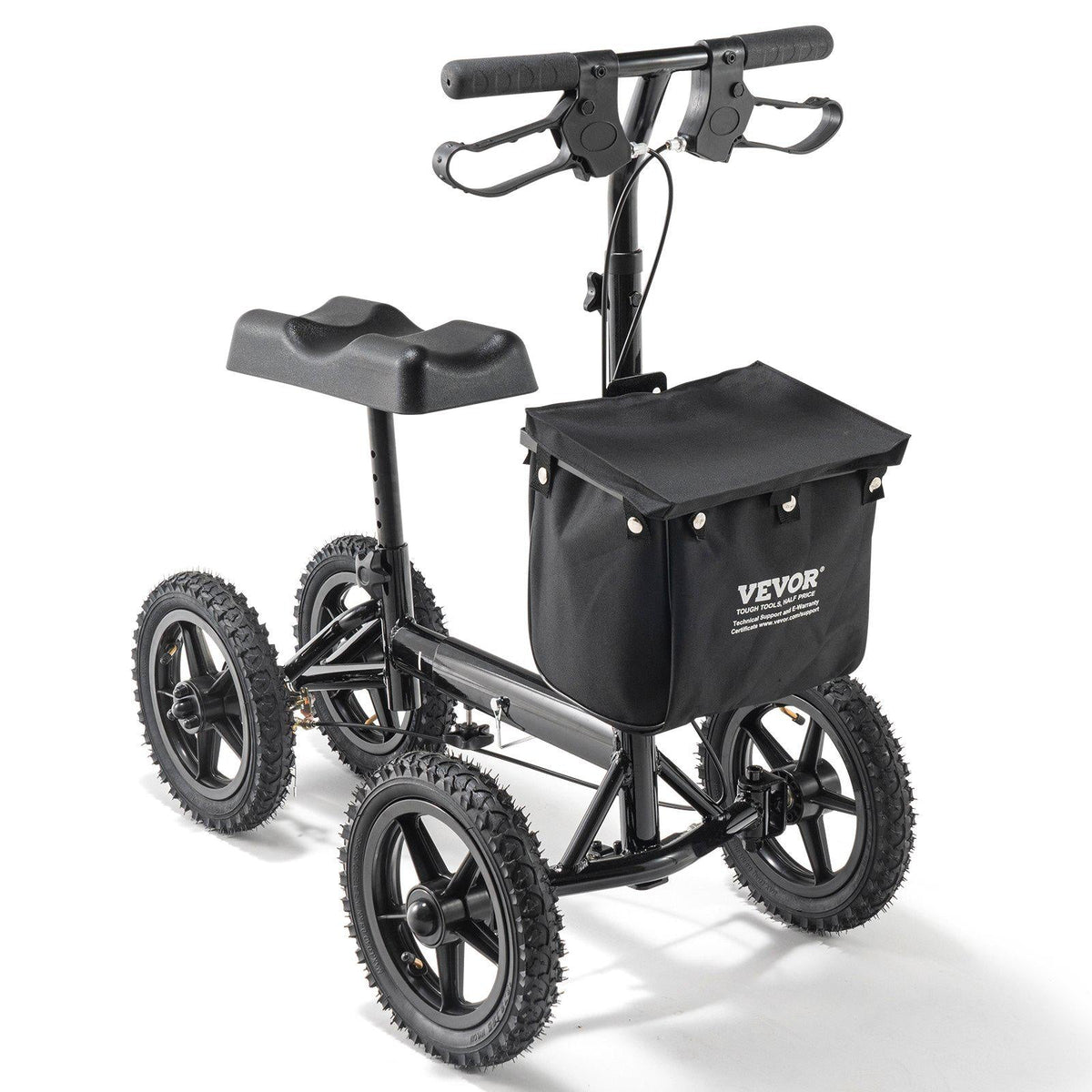 Folding Knee Scooter, Aluminum Steerable Knee Walker with Height-Adjustable Handlebar & Knee Pad, 12" All-Terrain Wheels, Dual Brakes, Leg Recovery Scooter for Broken Ankle Foot Injuries, 350LBS