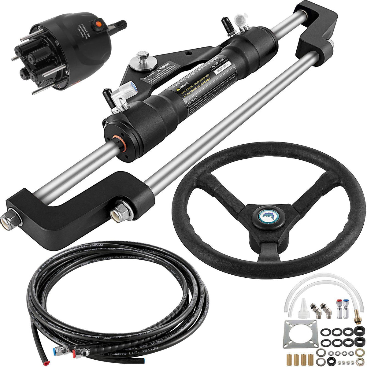 Hydraulic Boat Steering Kit, 300HP Hydraulic Steering Kit Helm Pump, Cylinder, Wheel, 18 Feet Hose Hydraulic Steering Seal Kit, Corrosion-Resistant Boat Steering System Marine Steering Kit