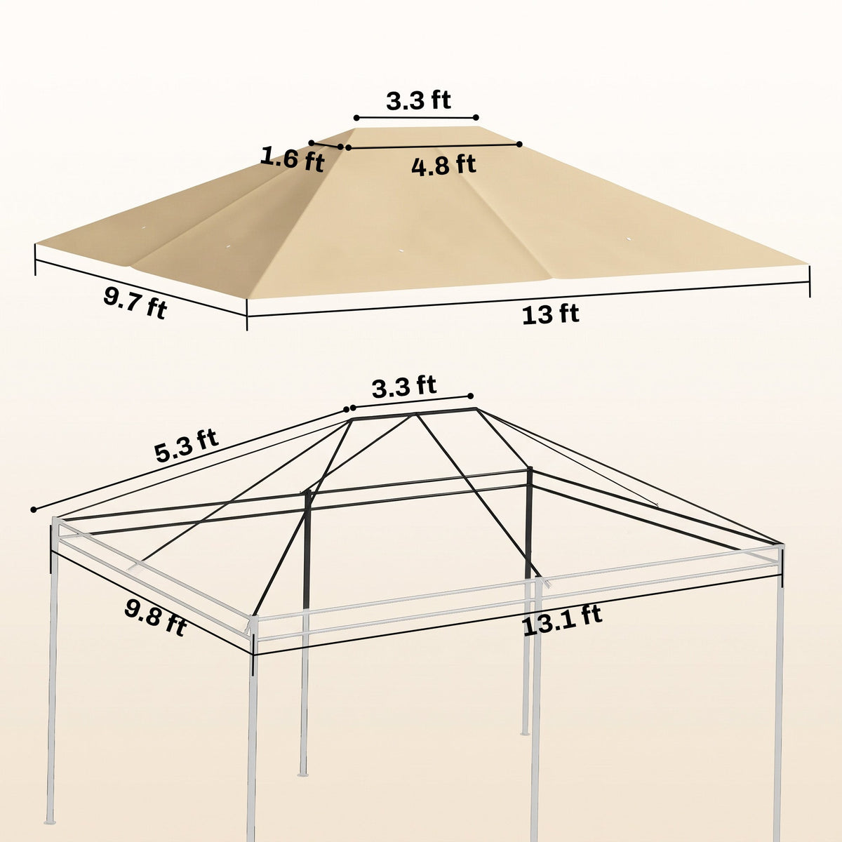 10' x 13' Gazebo Canopy Replacement Roof for 84C-116, Khaki